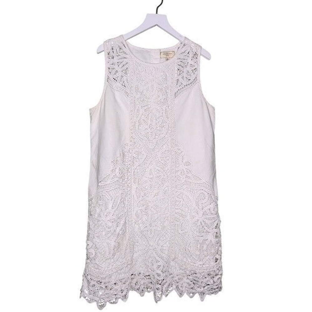 Moulinette Soeurs Linen Cotton Dress Sleeveless White Lace Summer Prep Beach 14 - Picture 1 of 12